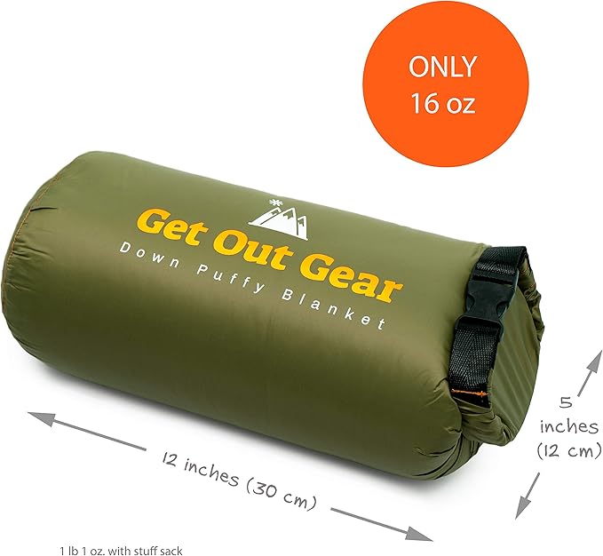 Get Out Gear Down Camping Blanket - Puffy, Packable, Lightweight and Warm | Ideal for Outdoors, Travel, Stadium, Festivals, Beach, Hammock | 650 Fill Power Water-Resistant Backpacking Quilt