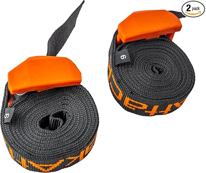 YakAttack Cam Strap 9' x 1" | Heavy Duty Polyester Kayak Tie Down | Black/Orange – 2 Pack | Rubber Buckle Cover | Durable Webbing | Made in USA