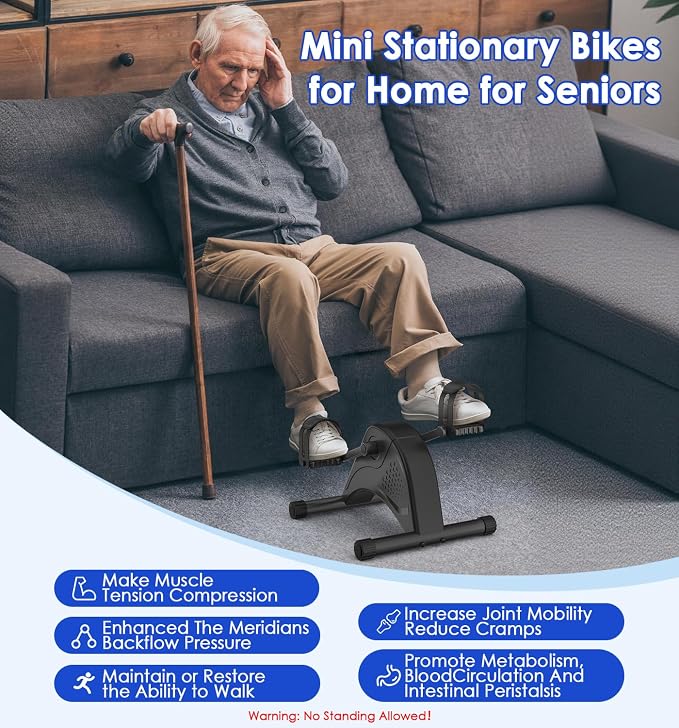 Under Desk Bike Pedal Exerciser for Seniors, 12-Level Electric Mini Exercise Bike with LCD, Quiet Motorized Arm & Leg Pedaler for Seniors