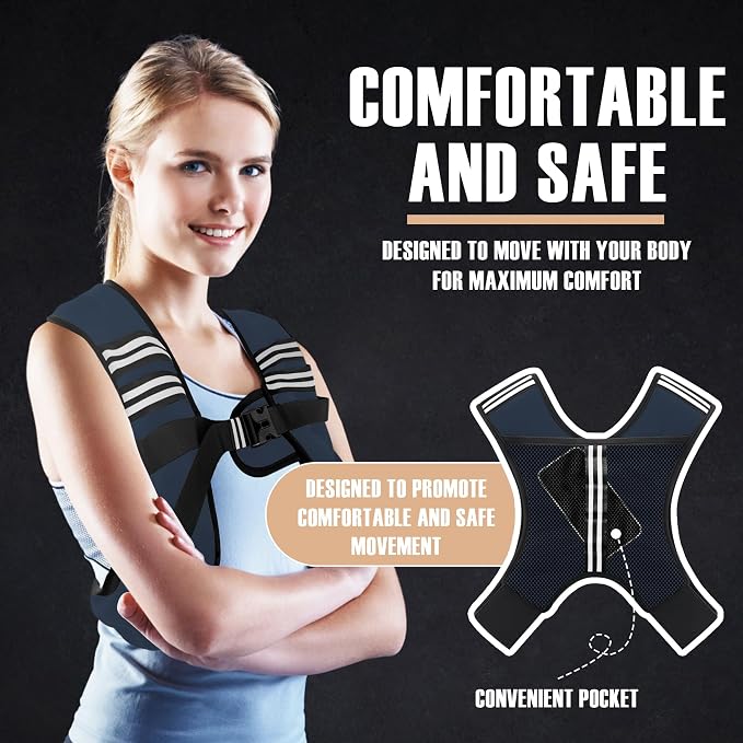 NATURELUX Weighted Vest Men or Women - 5/10/15/20/25/30lbs Weights with Reflective Stripe, Weighted Vest for Workout Equipment for Strength Training Running - Walking Weight Loss