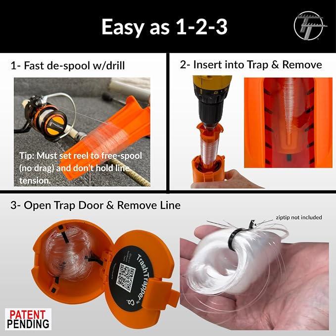 Fishing Line Trap | Line Stripper & Disposal Tool | Patent-Pending System to Save You Time and Protect Environment | Re-usable | Cup Holder Size for Boats, Kayaks & Bank Fishing | <=20lb Mono line