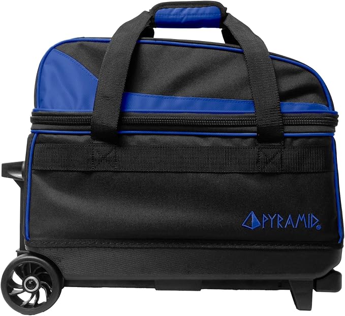 Pyramid Prime Double Roller 2 Ball Bowling Bag with Large Separate Compartment for Bowling Shoes (Up To US Mens Size 16) or Accessories, Locking Handle - Extends to 40"