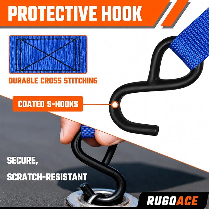 8PK Ratchet Tie Down Straps 1" x 10ft, 300lbs Load Capacity, 900lbs Break Strength, Durable for Moving Appliances, Lawn Equipment, Motorcycles, Cargo Trucks, Trailers & More (Blue)