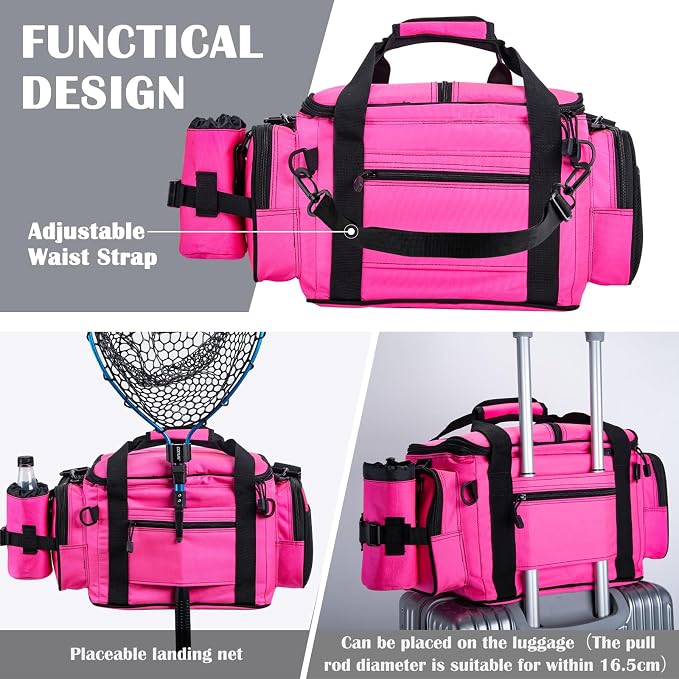 Goture Fishing Tackle Bag with 2PCS 3700 Tackle Boxes | 600D Water-Resistant, Rod Straps, Detachable Bottle Pouch, SBS Zippers, Freshwater & Saltwater Gear Storage Fishing Bag