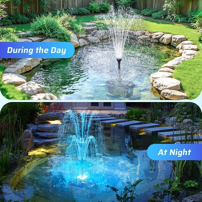 Antfraer Pond Filter with Fountain Kits, 660GPH Submersible Pond Pump with RGB LED Lights, All-in-One Pond Filter for Outdoor Ponds, Koi Pond, Water Gardens & Waterfall, Up to 1300 Gallons