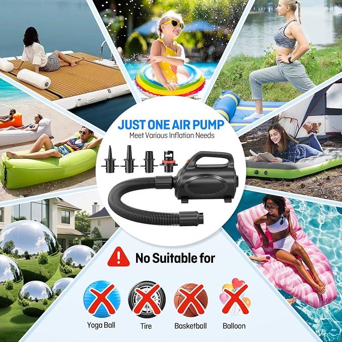 650W Electric Pump for Inflatables Air Mattress - Powerful Quick Fill Inflator/Deflator Pump for Gymnastics Mat Pool Float Raft, Portable Air Pump with Storage Bag AC 110-120V