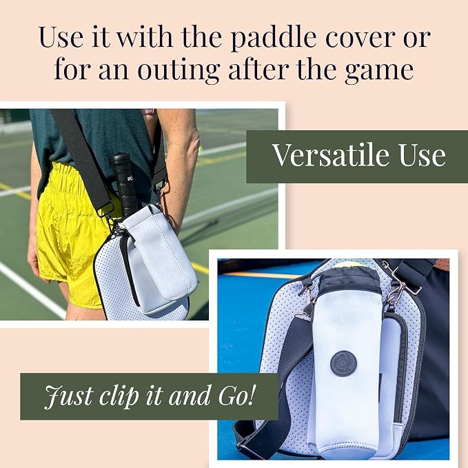 Posh Pickler Clip-On Expandable Neoprene Pouch with Zipper, Weather-Resistant Design, Secure Storage for Keys, Card, Compatible with Crossbody Paddle Cover & Strap, pickleball gifts 7.7" L x 5" W