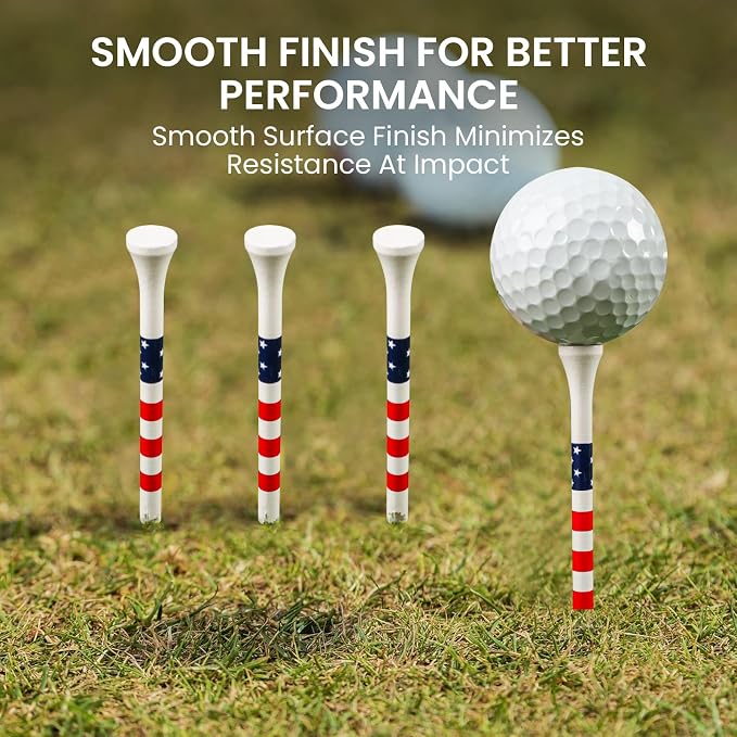 Stylish USA Flag Golf Tees Wood 1 1/2" 2 1/8" 2 3/4" 3 1/4" Value 500/1000 Pack, Durable Long Short Tees with Stripes for Consistent Height