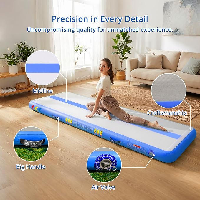 Air Tumble Track Mat for Gymnastics | 4/6 / 8 inches Air Tumbling Mats, 6.56/10 / 13 / 16ft Inflatable Gymnastics Mat for Home Use, Training, Cheerleading, Water Yoga with Electric Air Pump