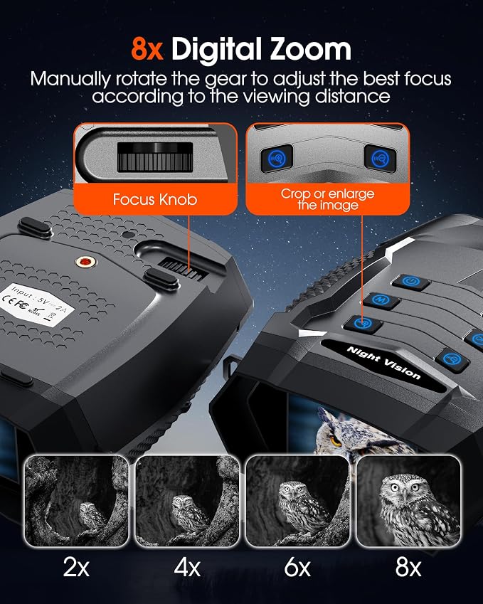 Night Vision Goggles - 4K Night Vision Binoculars for Adults, 5000mAh Rechargeable Infrared Binoculars with 3'' Large Screen, 8X Digital Zoom for Camping Hunting & Security