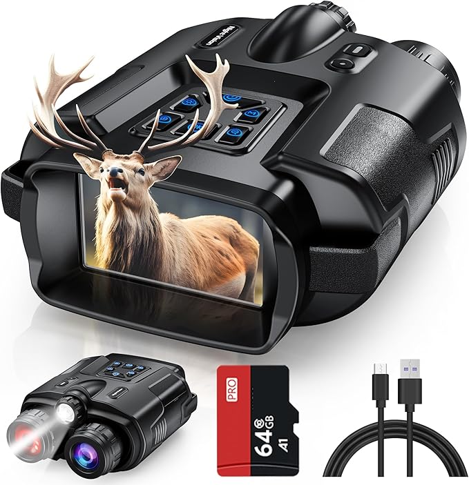 Diyimin 4K Night Vision Binoculars–8X Zoom/2000FT IR/5000mAh, 3'' HD Screen Night Vision Goggles for Adults mit 64GB TF Card, IP65 Waterproof & Tactical Light for Hunting,Camping & Security