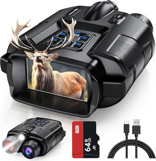 Diyimin 4K Night Vision Binoculars–8X Zoom/2000FT IR/5000mAh, 3'' HD Screen Night Vision Goggles for Adults mit 64GB TF Card, IP65 Waterproof & Tactical Light for Hunting,Camping & Security