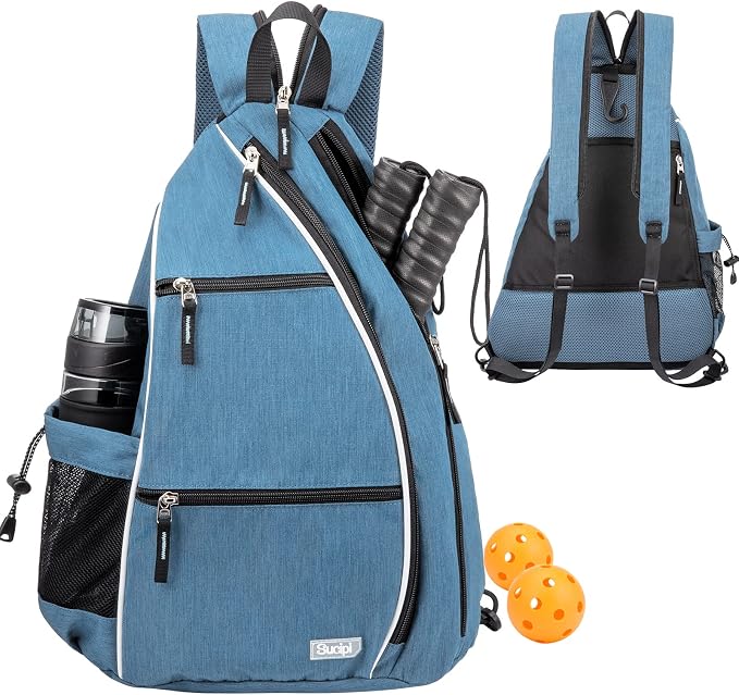 Sucipi Pickleball Bag - Men's & Women's Pickleball Backpack, Adjustable Sling Bag w/Fence Hook/Large Capacity/Safety Pocket