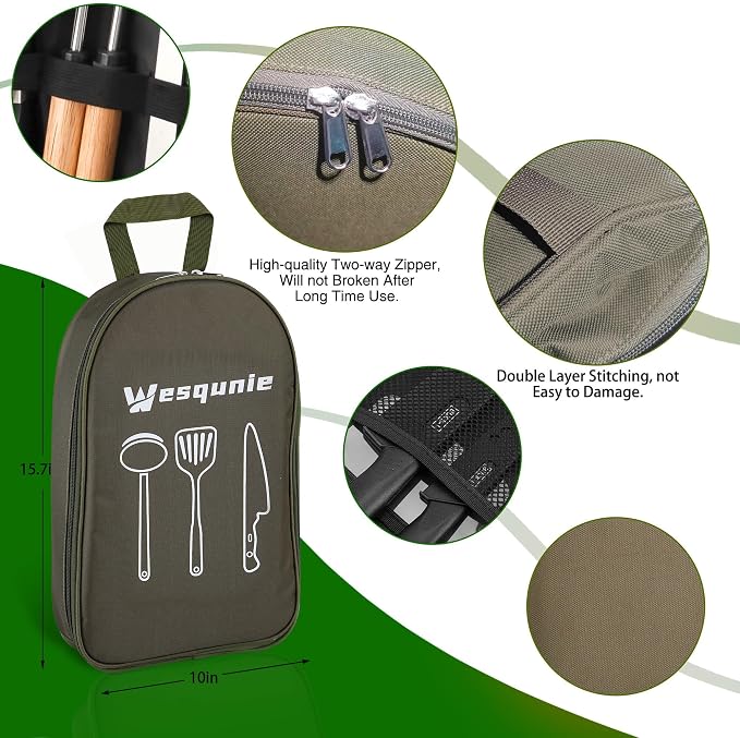 Wesqunie Camping Essentials Cooking Utensils Set - 30Pcs Stainless Steel & Silicone Camp Kitchen Cookware Set, RV Picnic Grill Equipment
