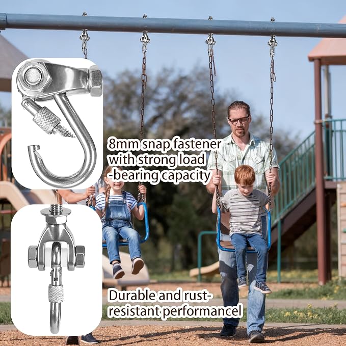 2 Heavy Duty Swing Hangers 180° Stainless Steel Swing Hooks 800LBS Capacity Playground Swing Seat Hardware Hammock Chair Porch Swing
