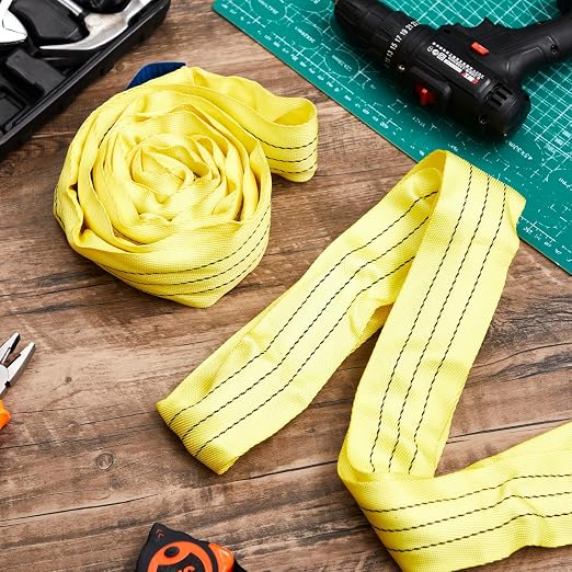 Fabbay 4 Pcs 4 Feet Heavy Duty Polyester Endless Loop Round Lift Slings Lifting Straps for Hoist Towing Moving Furniture Rigging Equipment, 8400 LB Vertical 6700 LB Choker 16800 LBs Basket(Yellow)