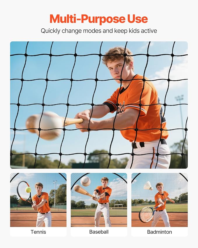 VEVOR Baseball Batting Cage,Professional Softball Baseball Batting Hitting Training Net,Heavy Duty Enclosed PE Practice Portable Pitching Cage Net&Carry Bag,for Backyard,Field,Indoor&Outdoor