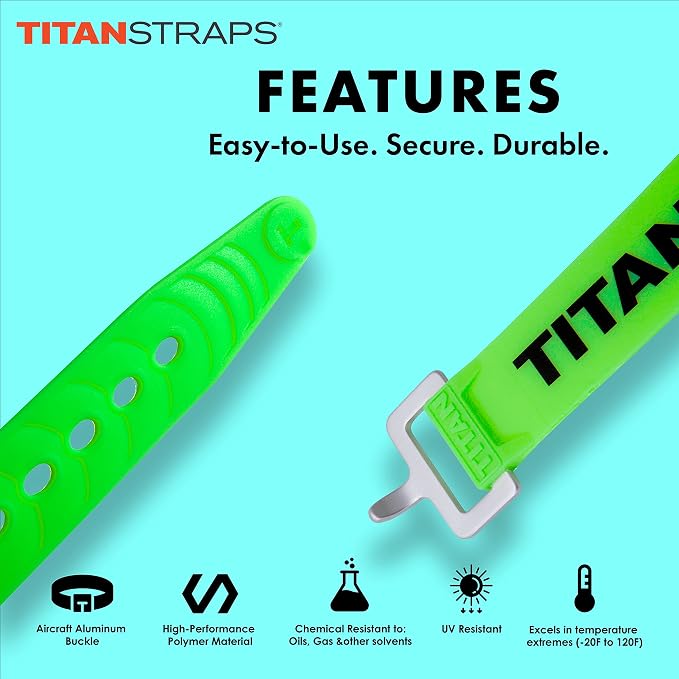 Titan Industrial Straps – Strong & Simple Tie-Downs for Construction (Welders, DIY Home) & 1st Responders – 3 Year Warranty, Batch Tested – 70 lb. Working Load, Lime Green, 2-Pack