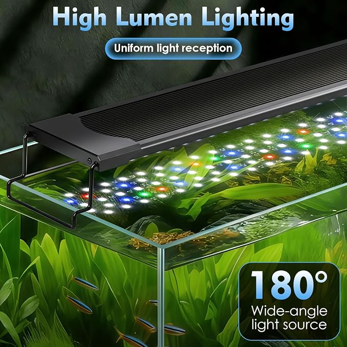 AQQA LED Aquarium Light 24W for 12-18 Inch Fish Tank, 24/7 Mode&DIY Mode Full Spectrum Fish Tank Light, IP68 Waterproof High Lumen Aquarium Plant Light, Adjustable Brightness/Timer, Memory Function