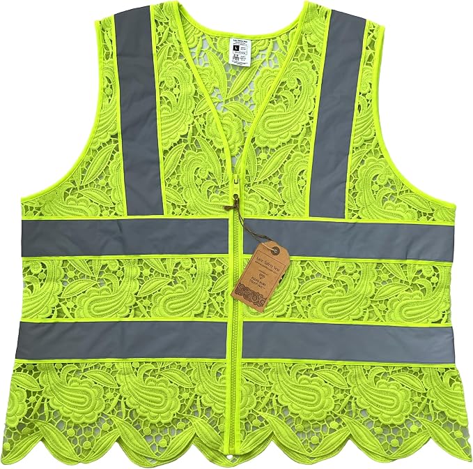 Lace-Mesh Safety Vest for Women & Men - Breathable, High Visibility Vest with Zipper & ANSI Class 2 Reflective Strips