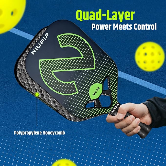 niupipo Pickleball Paddles Set of 2/4/1, USAPA Approved Carbon Fiber & Fiberglass Hybrid, Easy Power, Polypropylene Honeycomb Core, Cushioned 4.72" Grip, Bag/Cover, Pickleball Paddle Set for Men Women