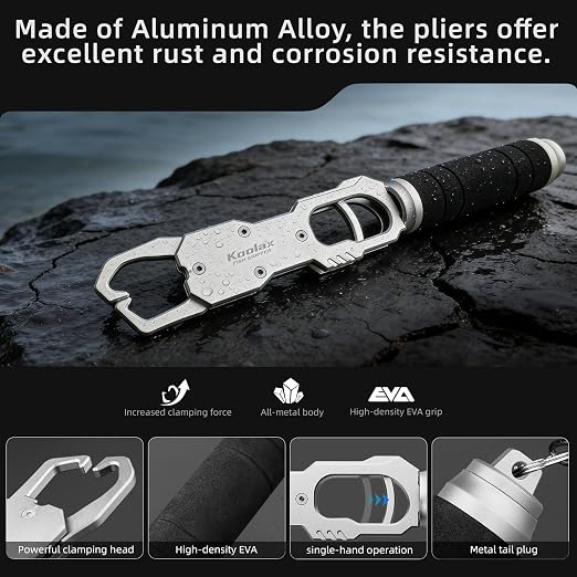 11.6" Fish Lip Gripper, Aluminum Alloy Fish Grabber with 40lb Scale, 360° Swivel Handle, Corrosion-Resistant for Saltwater & Freshwater (Silver)