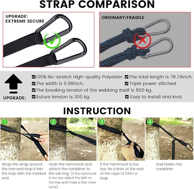 Camping Hammock with Mosquito Net & Rain Fly Tent Tarp & Tree Straps Portable Strong Nylon Hammock Parachute Tent w/Storage Bag for Camping Hiking Backyard Outdoor Backpacking Travel