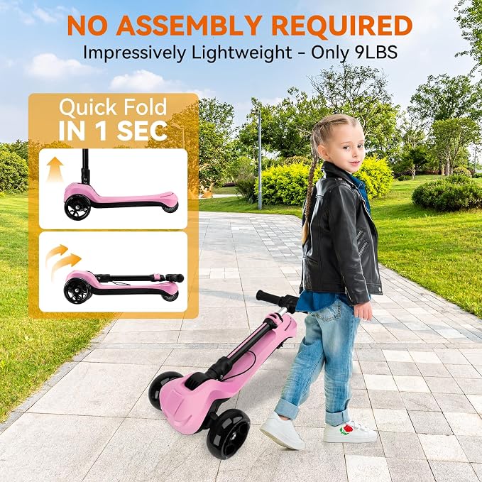 Electric Scooter for Kids w/150W Powerful Motor, Thumb Throttle, LCD Screen, Bluetooth, Light-Up Stem Deck & Wheels, 3 Adjustable Heights, 5MPH Safe Speed, 3 Wheel Electric Scooter for Kids