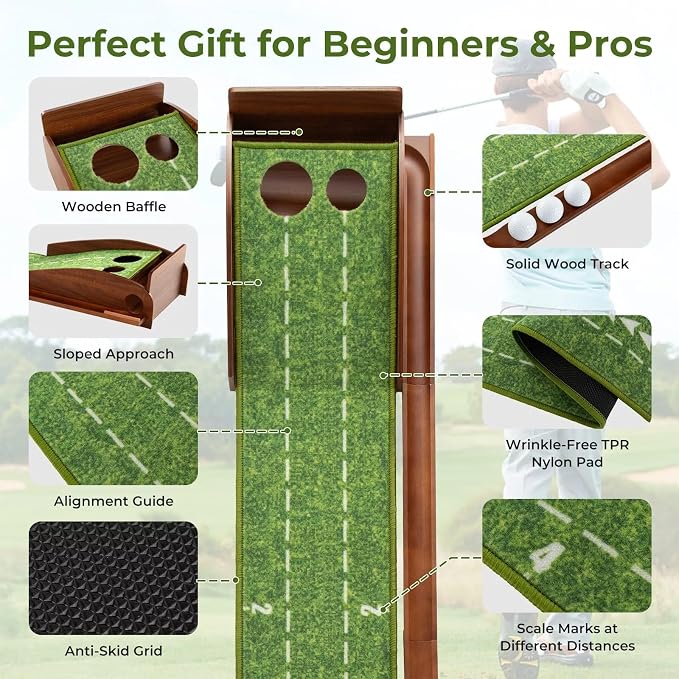 Indoor Golf Putting Mat with Putter & 5 Balls, Auto Ball Return Set, Velvet Matt for Home, Office, Backyard, Golf Gift