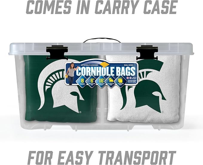 YouTheFan Officially-Licensed NCAA Set of 8 Cornhole Bags - All Weather Dual Sided Slide & Stop - Regulation Size with Carry case