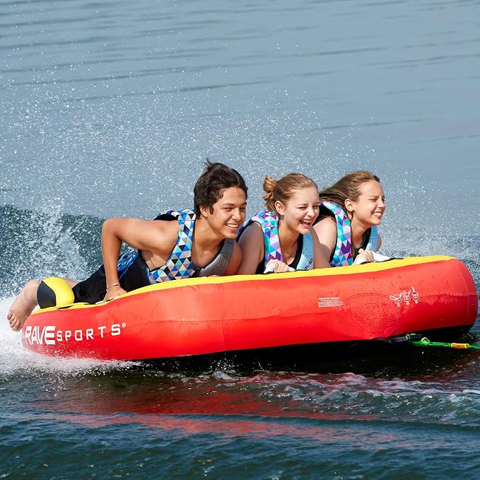 Rave Sports Diablo III Boat Towable Tube - Inflatable Boating Tube for 1-3 Riders - Heavy-Duty Water Tube for Boats to Pull - Water Sports Towable with Quick Connector