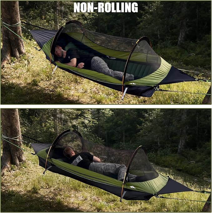 Night Cat Upgraded Flat Lay Hammock Tent Combo with Sleeping Pad Non Rolling for 1 Person Adults 330LBS 87x28x19in