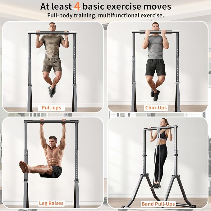 Foldable Power Tower Dip Station for Pull Ups, 66.1"-84.6" 12 Level 700 LBS, Adjustable Dip Handles & Assistance Bands Foldable Home Gym Equipment