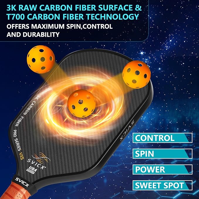 Carbon Fiber Pickleball Paddle 16mm – Professional Pickleball Paddles with Superior Control, Power & Spin – Extended Handle for Two-Handed Grip, USAPA Approved