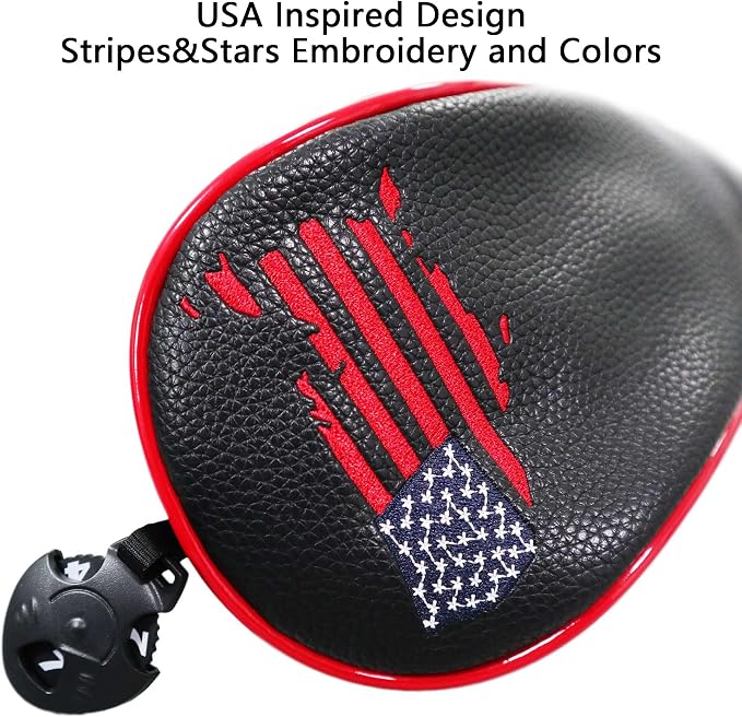 Golf Club Head Covers 3 Pack, Waterproof PU Leather Driver & Fairway Wood Headcovers with Rotatable Number Tags