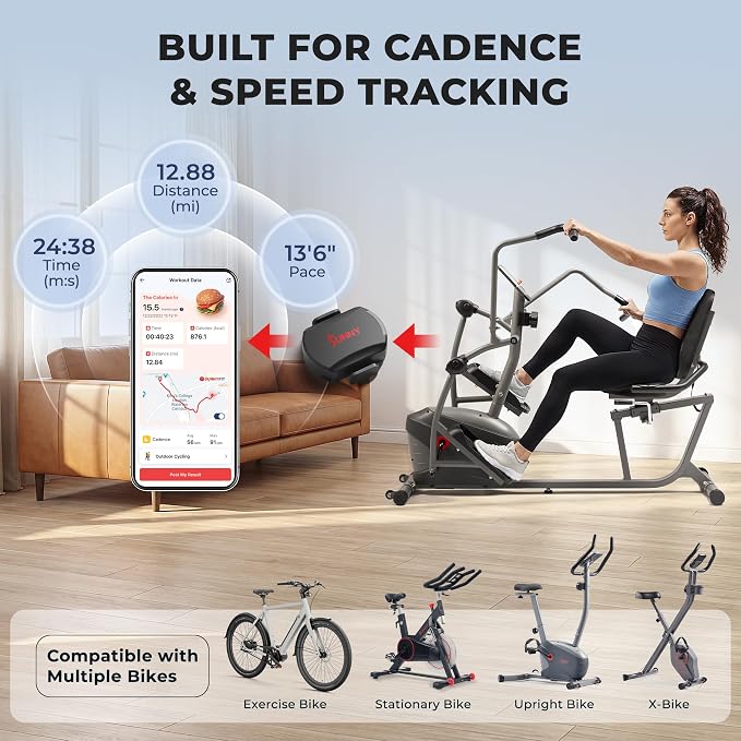 Sunny Health & Fitness 2-in-1 Advanced Cadence/RPM + Speed Sensor, Cadence Sensor Bluetooth ANT+ for Indoor/Outdoor Bikes, Magnet-Less Design for Outdoor Cycles, Exercise Bikes, and More - CB110S