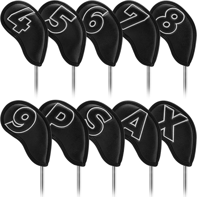 Craftsman Golf 10pcs Red No. on Both Sides Magnetic Closure Classic Black Leather Iron Headcover Covers Set Travel Cases Protector Available Custom with Name