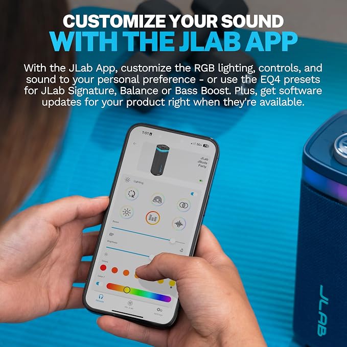 JLab, JBuds Party, Portable Bluetooth Speaker, Waterproof, RGB Lighting, Multi-Speaker Connect, Navy