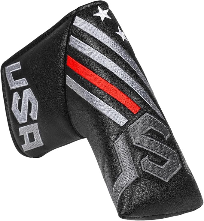 Big Teeth Golf Cover USA Stripe and Star Headcover Covers, Driver Fairway Wood Hybrid Headcovers Fits Blade Mallet Putter Iron and Woods with Magnetic Club Protector Pu Leather Golf Accessories