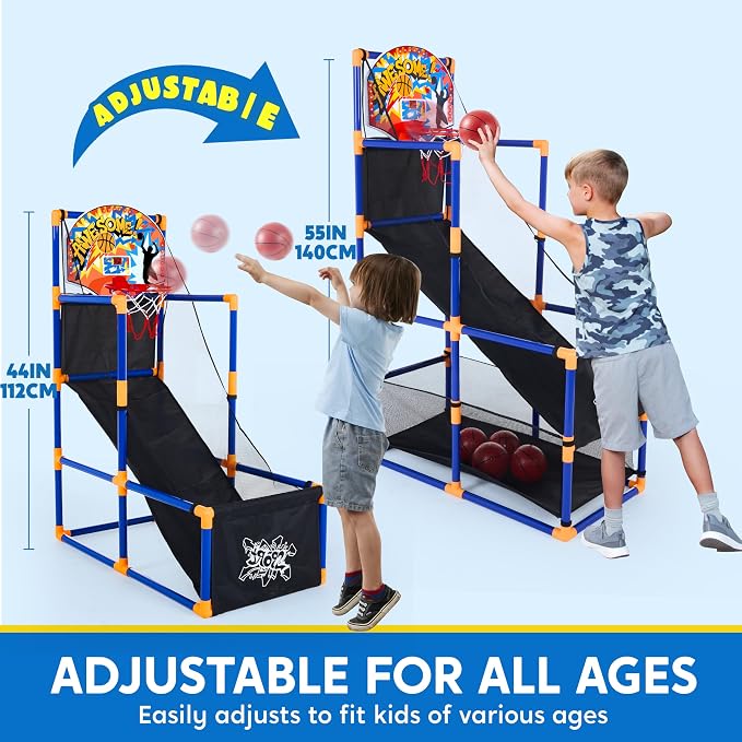 JOYIN Sports Toy LED Lightscore Arcade Basketball Game Set for Kids Ages 3+ – Includes Electronic Scoreboard, Cheer Sound Effects, 4 Balls & Hoop | Indoor/Outdoor for Kids | Easy to Assemble