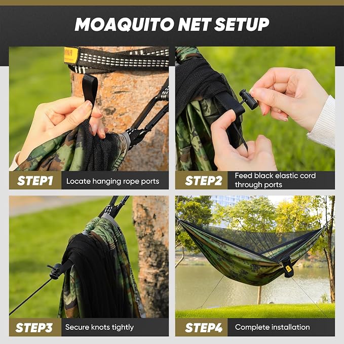 Camping Hammock with Mosquito Net, 500 lbs Portable Hammock with Tree Straps, 2-in-1 Double/Single Travel Hammock Tent for Outside/Indoor/Backpacking/Beach - Plaid Camouflage