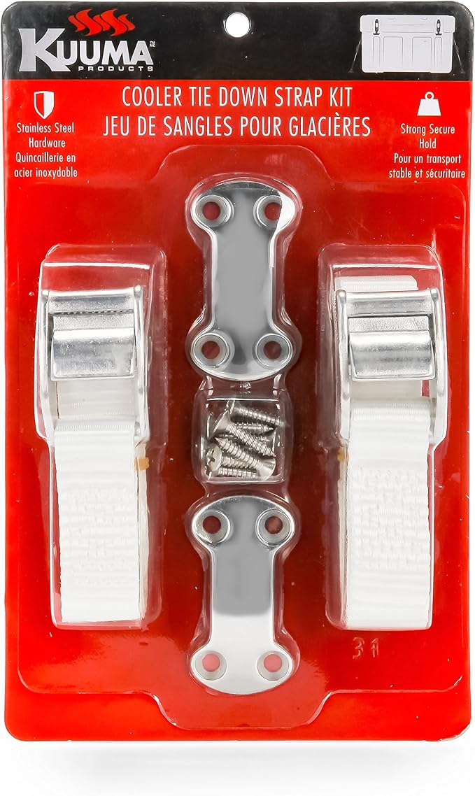 Kuuma 51960 Cooler Tie Down Strap Kit - Inlcudes Straps, Mounting Bracket, and Screws - Great for RVs, Boats, and Truck Beds