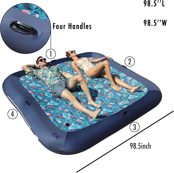 FindUWill Oversized Pool Float Lounge, 72" X 37" Extra Large Fabric-Covered Pool Floats for Adults, Inflatable Contour Lounger with Headrest Ultra-Comfort Cooling Pool Raft (XL, Monstera)