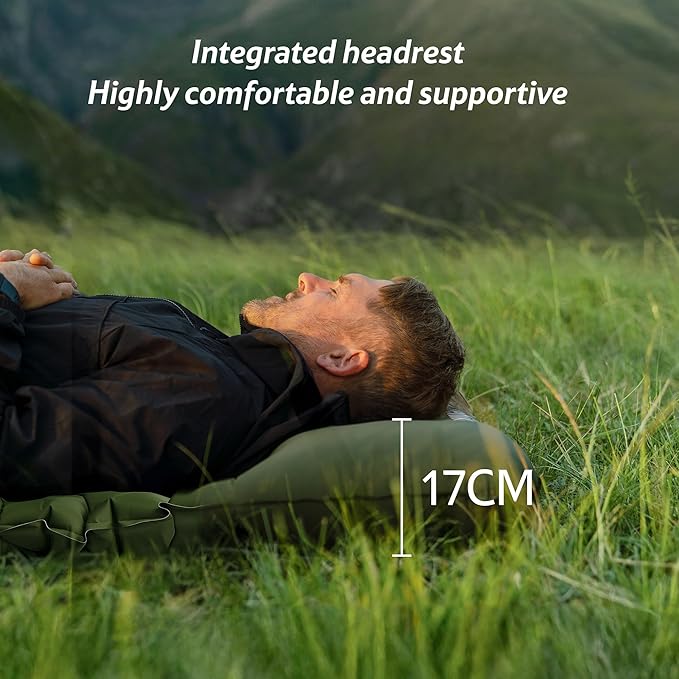Naturehike Double Camping Sleeping Pad, Ultralight Inflatable Sleeping Mat with Pillow, Built-in Foot Pump, 3.74 Inch Lightweight Air Mattress for Camping, Backpacking, Hiking, Traveling