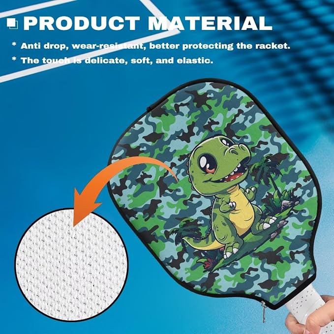 Dinosaur 4 Pack Pickleball Paddle Covers 8.7 X 11.4 Inch Neoprene Pickleball Racket Sleeve Zippered Pickleball Paddle Case Universal Pickleball Racket Cover for All People