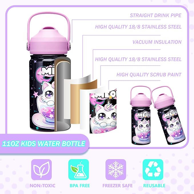 Lunch Box for Girls Bento Box for Kids with Lunch Bag,Stainless Steel Water Bottle,Ice Pack Set Birthday Gifts for Ages 3-12 Back to School Toddler Girls