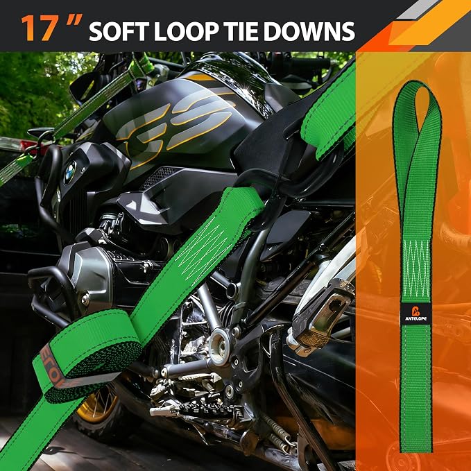 Ratchet Tie Down Straps Set, 5250 LBS Breaking Strength, 4 Pack 1.5" x 15' Heavy Duty Ratchet Straps, Cargo Strap, Motorcycle Straps for Trucks, Bicycle, Kayak, Moving, Tie Downs with S Hooks, Green