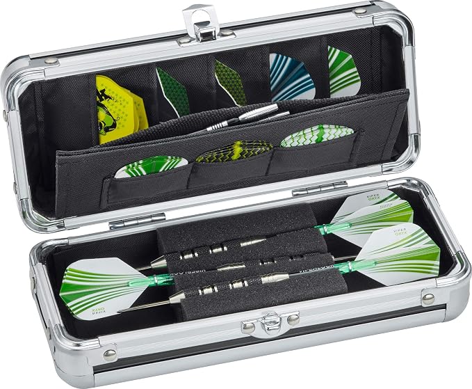 Casemaster Sole Aluminum Slim Profile Dart Case Holds 3 Steel Tip and Soft Tip Darts with Enough Space to Keep Flights in Shape, Features Built-In Pockets for Other Accessories