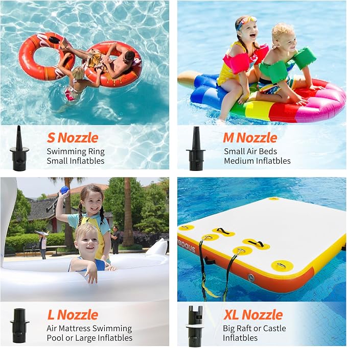 Vapaus Electric Air Pump with 4 nozzles for Inflatable Gymnastics Tumbling Mats Air Mattresses Bedding Pool Toy Floating Dock Quick Fill Inflator Deflator Pump（AC 110-120V（500W））