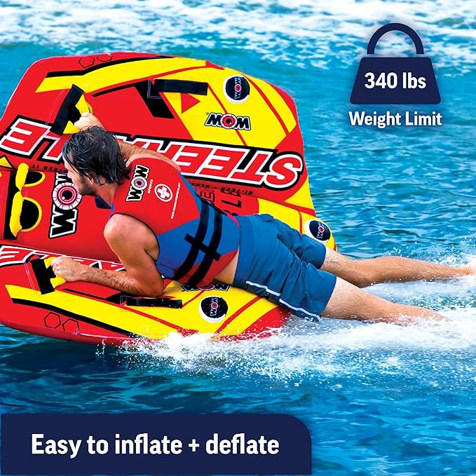 WOW Sports Take Control of the Ride 1 or 2 Person Inflatable Steerable Tube For Boating, 19-1090